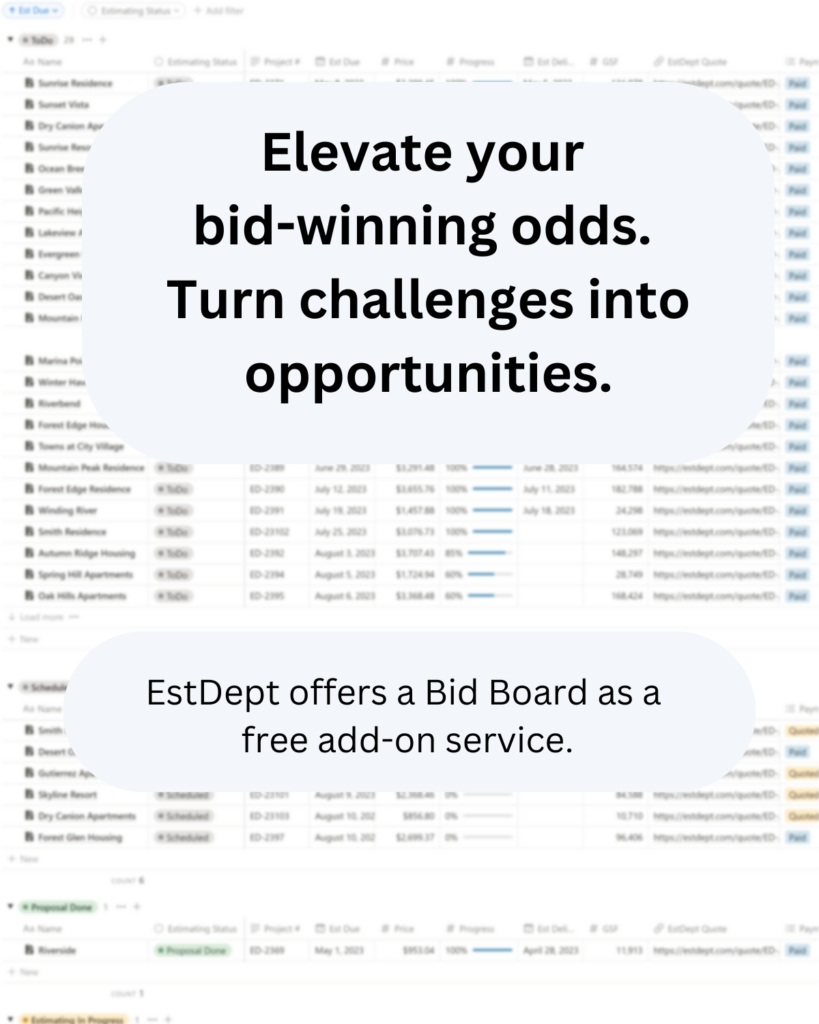 Bid board, win more bids, free add-on service, EstDept