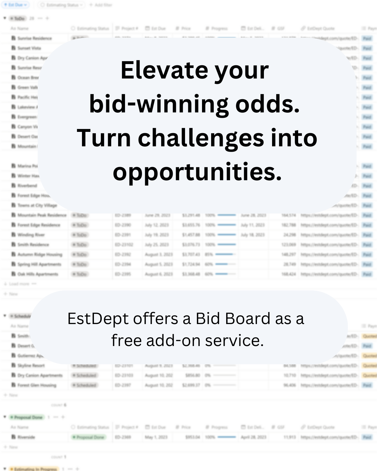 Bid board, win more bids, free add-on service, EstDept